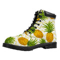 Beige Zig Zag Pineapple Pattern Print Padded Collar Lace Up Boots