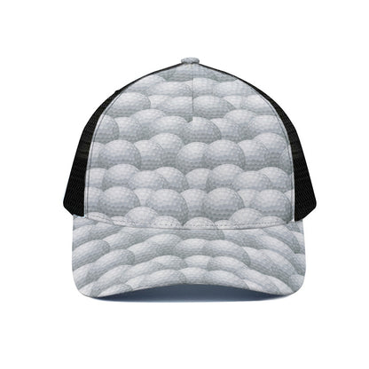 Big Golf Ball Pattern Print Black Mesh Trucker Cap