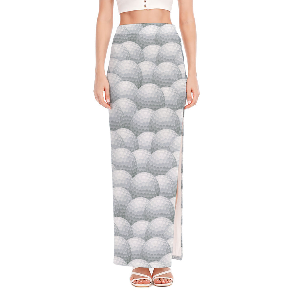 Big Golf Ball Pattern Print High Slit Maxi Skirt