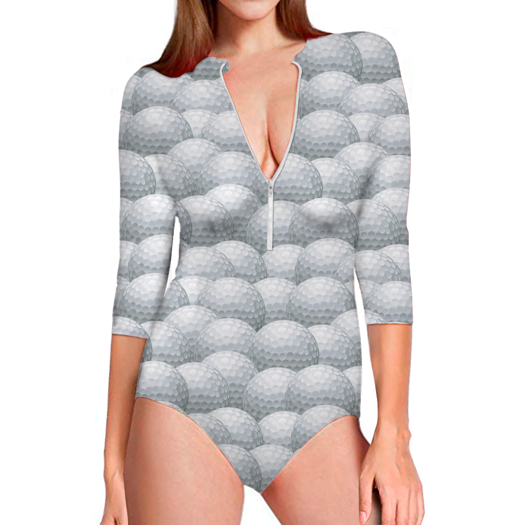 Big Golf Ball Pattern Print Long Sleeve Swimsuit