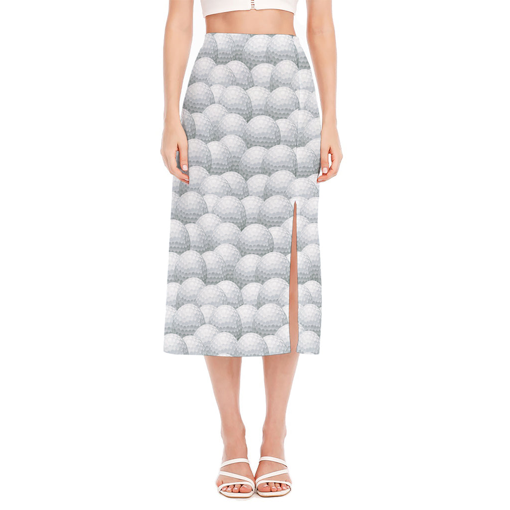 Big Golf Ball Pattern Print Side Slit Midi Skirt