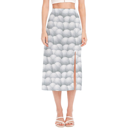 Big Golf Ball Pattern Print Side Slit Midi Skirt