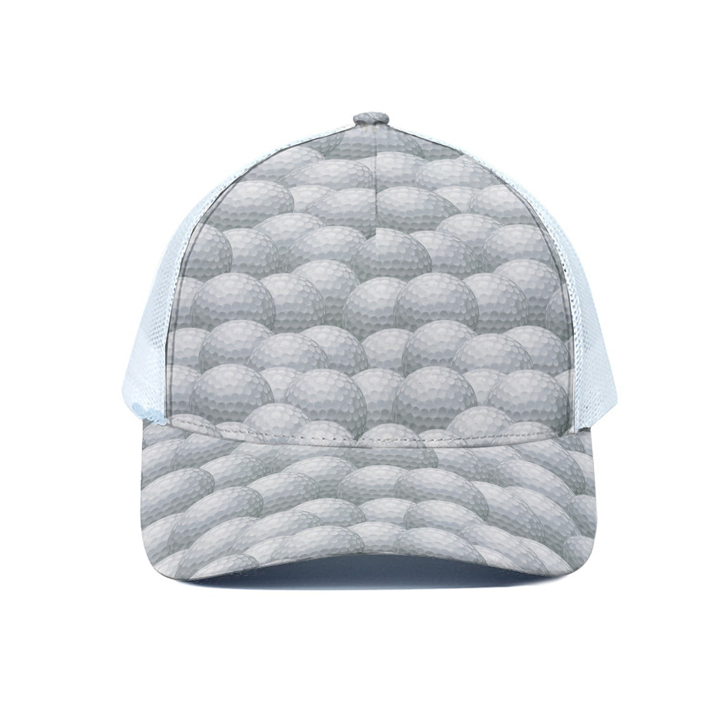 Big Golf Ball Pattern Print White Mesh Trucker Cap