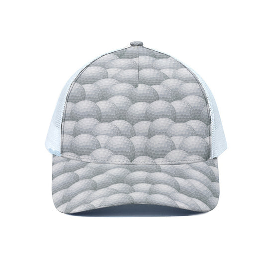 Big Golf Ball Pattern Print White Mesh Trucker Cap