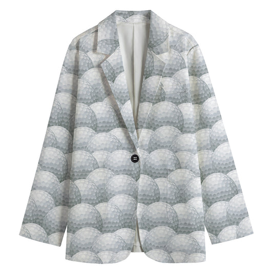 Big Golf Ball Pattern Print Women's Cotton Blazer