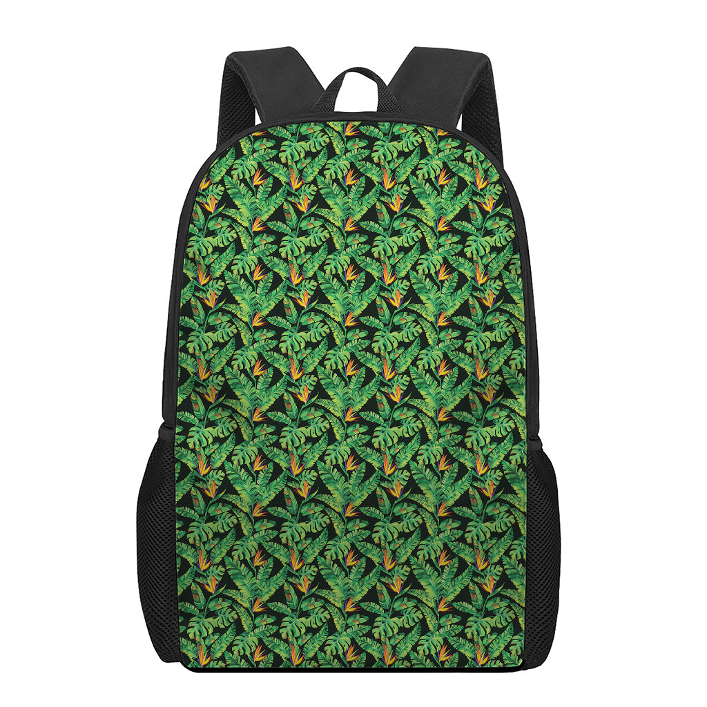 Bird Of Paradise And Palm Leaves Print 17 Inch Backpack