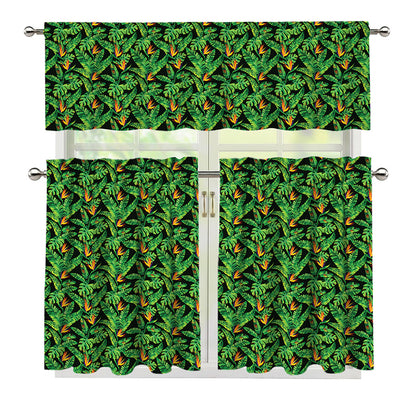 Bird Of Paradise And Palm Leaves Print 3 Piece Kitchen Curtains