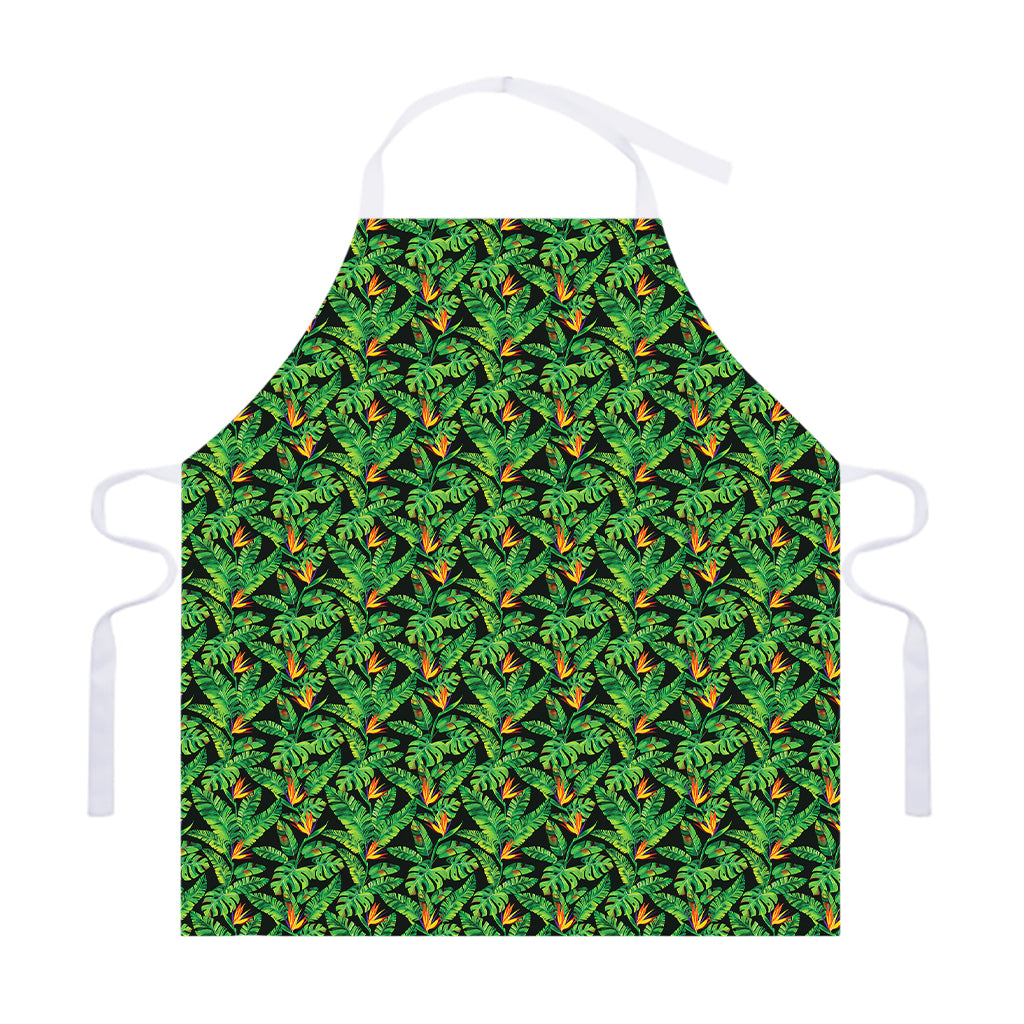 Bird Of Paradise And Palm Leaves Print Adjustable Apron