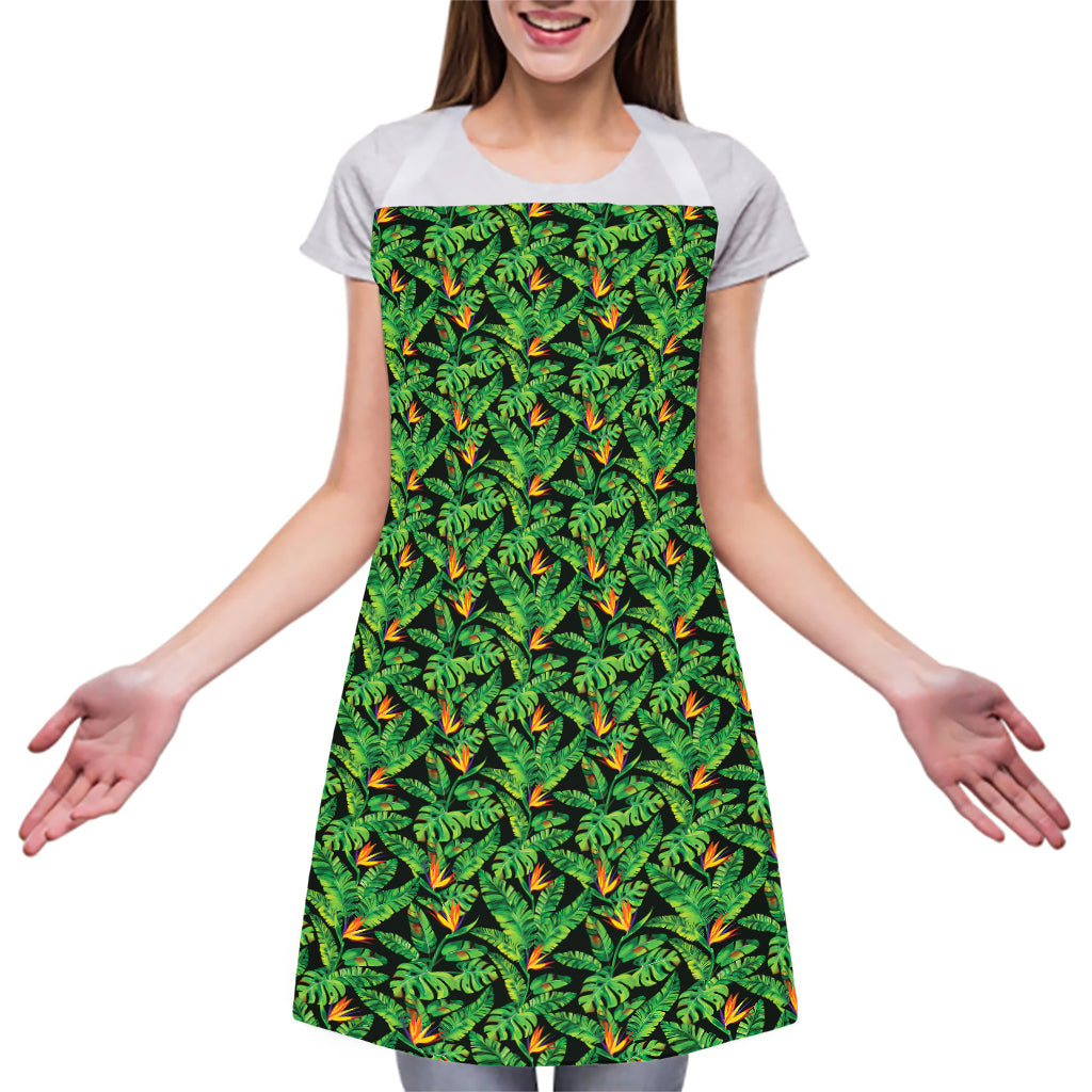 Bird Of Paradise And Palm Leaves Print Adjustable Apron