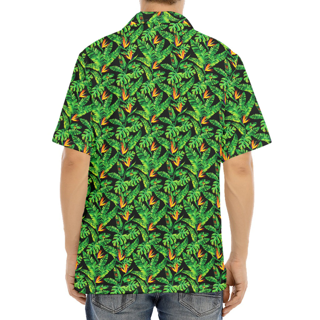 Bird Of Paradise And Palm Leaves Print Aloha Shirt