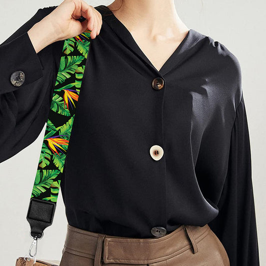 Bird Of Paradise And Palm Leaves Print Bag Strap