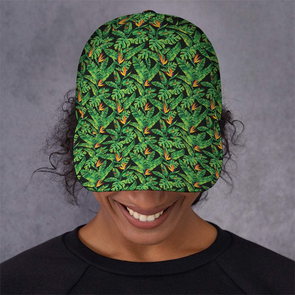 Bird Of Paradise And Palm Leaves Print Baseball Cap