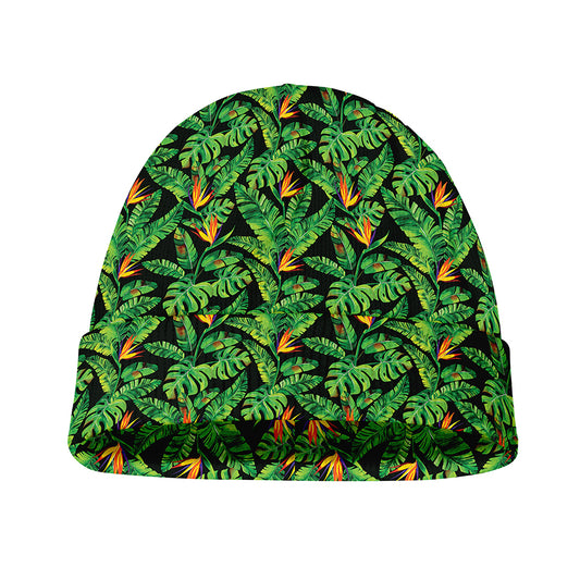 Bird Of Paradise And Palm Leaves Print Beanie