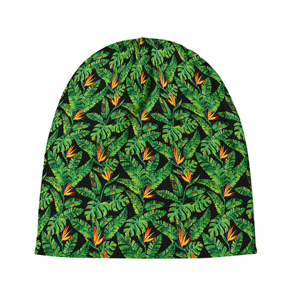 Bird Of Paradise And Palm Leaves Print Beanie