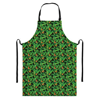 Bird Of Paradise And Palm Leaves Print Bib Apron With Pocket