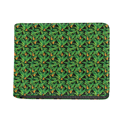 Bird Of Paradise And Palm Leaves Print Bifold Wallet
