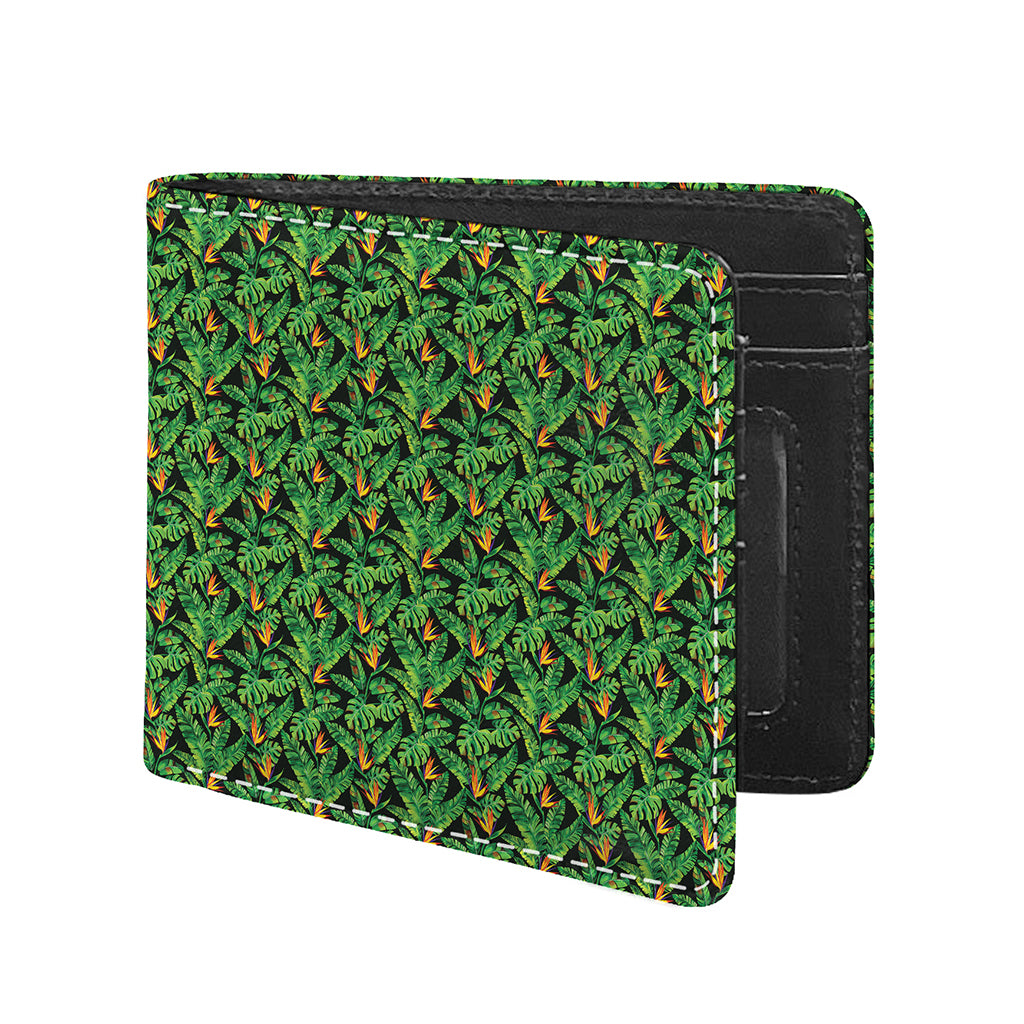 Bird Of Paradise And Palm Leaves Print Bifold Wallet
