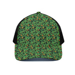 Bird Of Paradise And Palm Leaves Print Black Mesh Trucker Cap