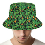 Bird Of Paradise And Palm Leaves Print Bucket Hat