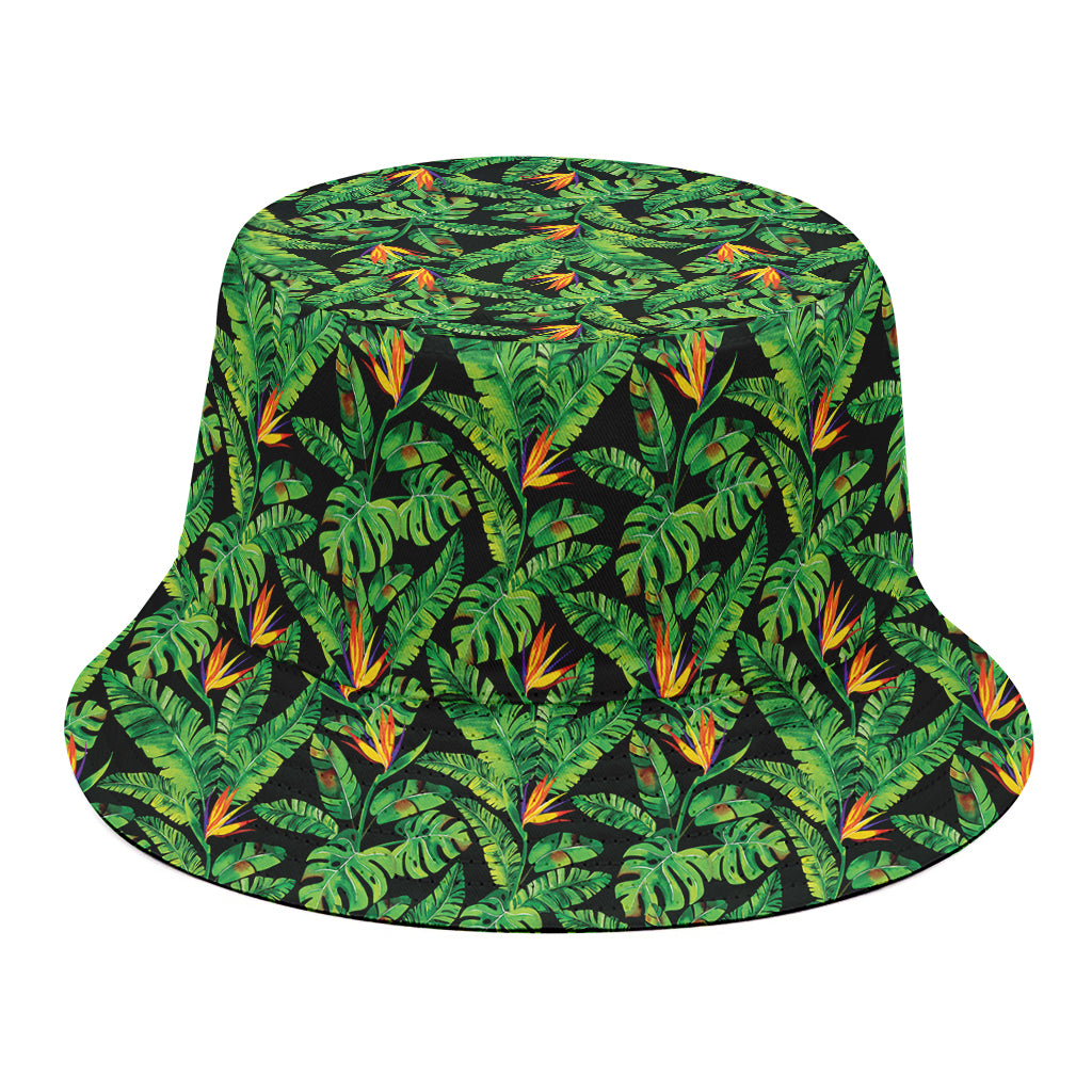 Bird Of Paradise And Palm Leaves Print Bucket Hat