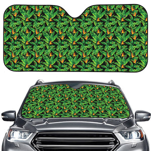 Bird Of Paradise And Palm Leaves Print Car Windshield Sun Shade