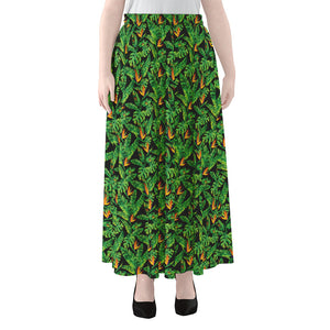 Bird Of Paradise And Palm Leaves Print Chiffon Maxi Skirt