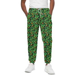 Bird Of Paradise And Palm Leaves Print Cotton Pants