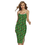 Bird Of Paradise And Palm Leaves Print Cross Back Cami Dress