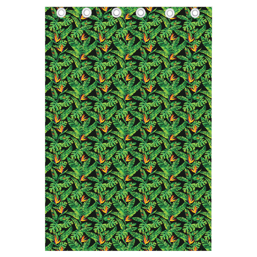 Bird Of Paradise And Palm Leaves Print Curtain