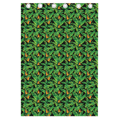 Bird Of Paradise And Palm Leaves Print Curtain