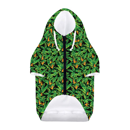 Bird Of Paradise And Palm Leaves Print Dog Zip Up Hoodie