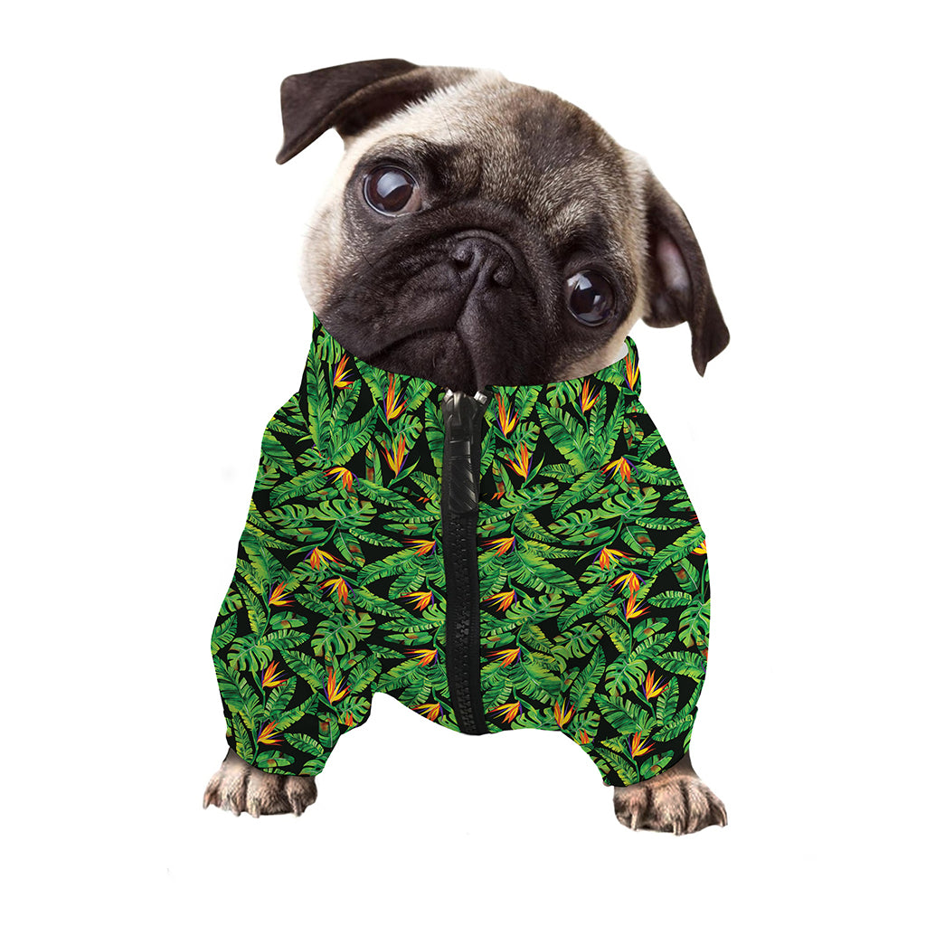 Bird Of Paradise And Palm Leaves Print Dog Zip Up Jacket