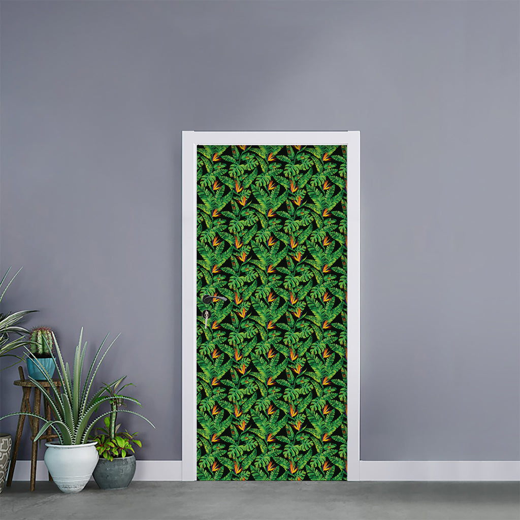 Bird Of Paradise And Palm Leaves Print Door Sticker