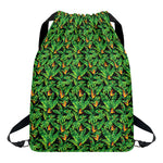 Bird Of Paradise And Palm Leaves Print Drawstring Backpack