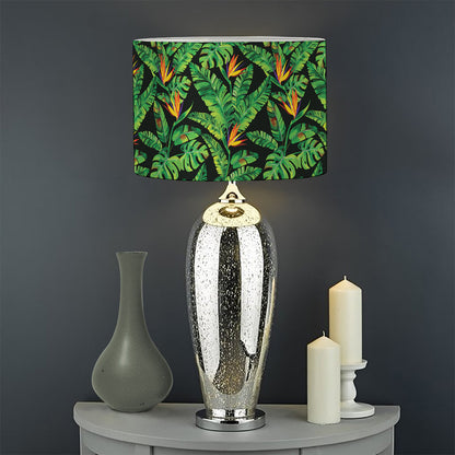 Bird Of Paradise And Palm Leaves Print Drum Lamp Shade