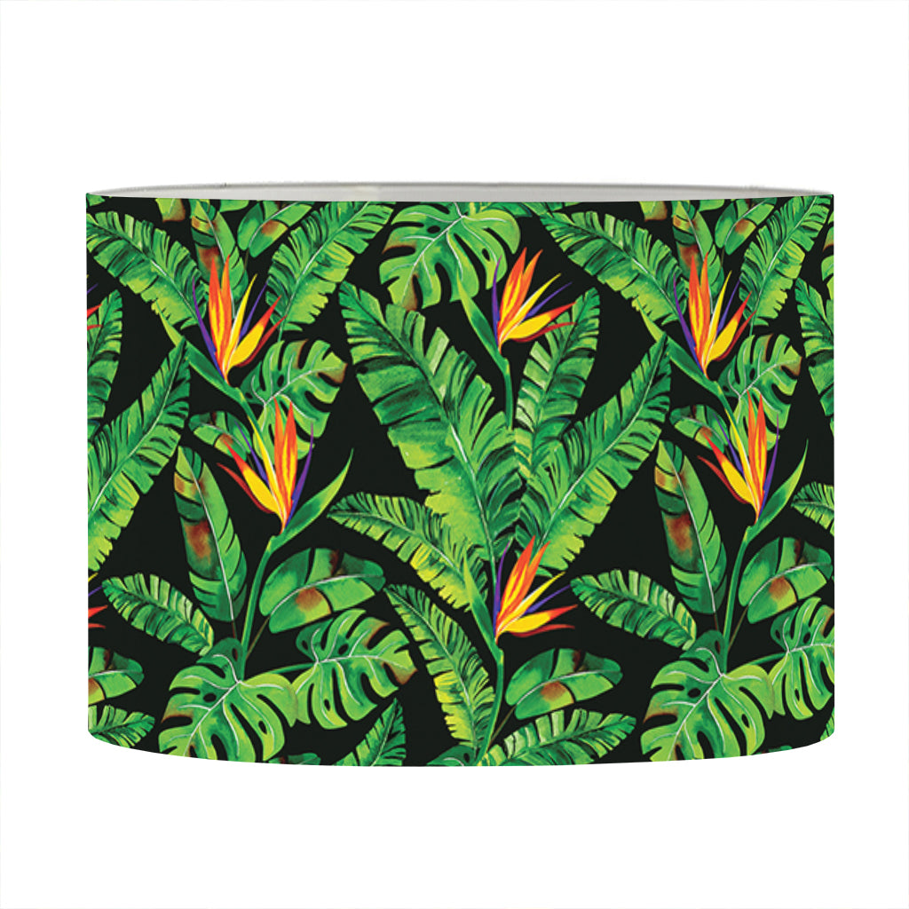 Bird Of Paradise And Palm Leaves Print Drum Lamp Shade