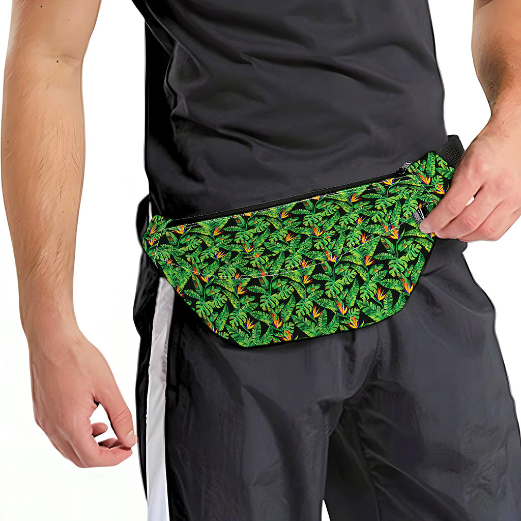 Bird Of Paradise And Palm Leaves Print Fanny Pack