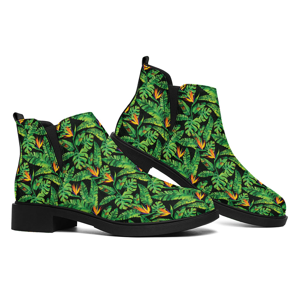 Bird Of Paradise And Palm Leaves Print Flat Ankle Boots
