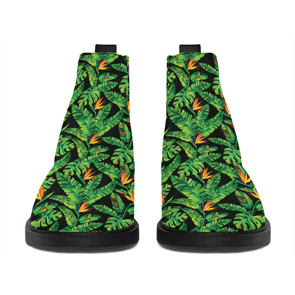 Bird Of Paradise And Palm Leaves Print Flat Ankle Boots