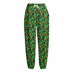 Bird Of Paradise And Palm Leaves Print Fleece Lined Knit Pants