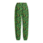 Bird Of Paradise And Palm Leaves Print Fleece Lined Knit Pants