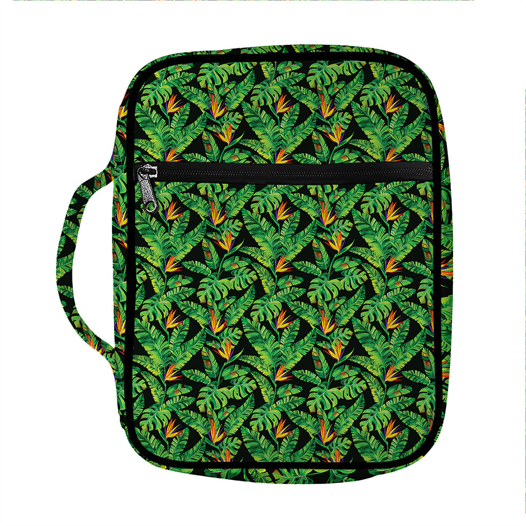 Bird Of Paradise And Palm Leaves Print Front Pocket Bible Bag