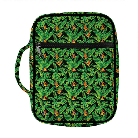 Bird Of Paradise And Palm Leaves Print Front Pocket Bible Bag