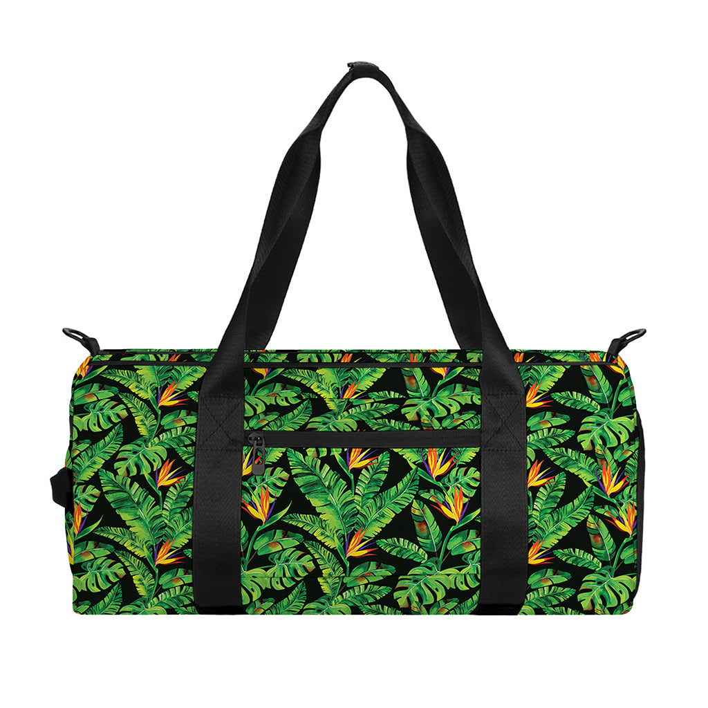 Bird Of Paradise And Palm Leaves Print Gym Bag