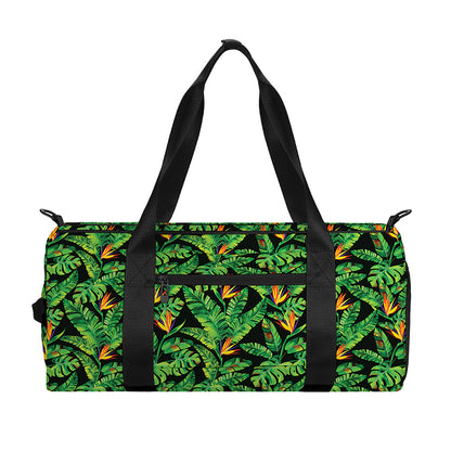 Bird Of Paradise And Palm Leaves Print Gym Bag