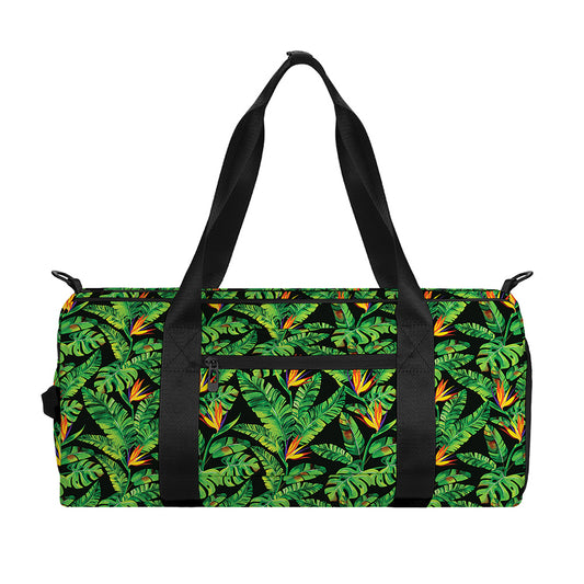 Bird Of Paradise And Palm Leaves Print Gym Bag