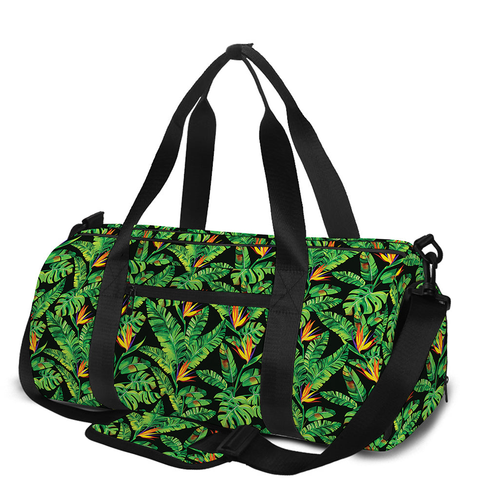 Bird Of Paradise And Palm Leaves Print Gym Bag