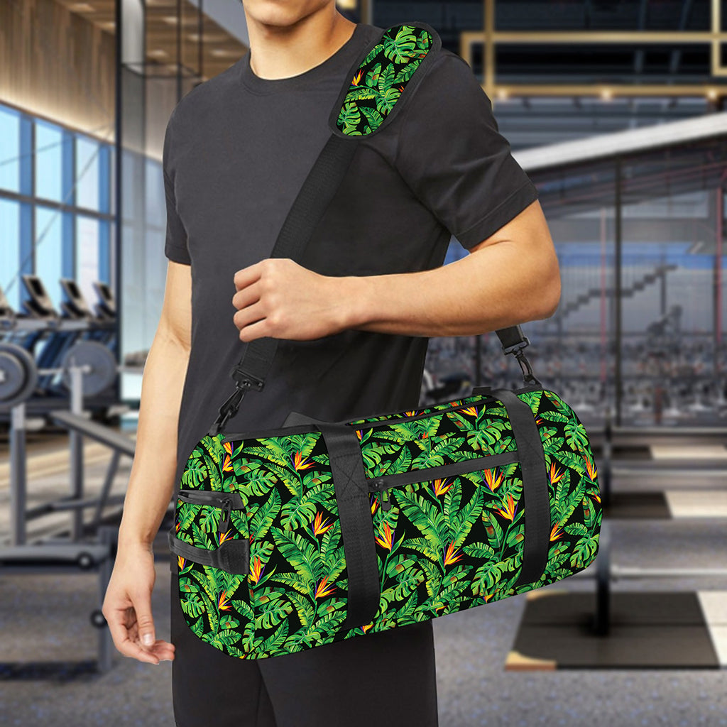 Bird Of Paradise And Palm Leaves Print Gym Bag