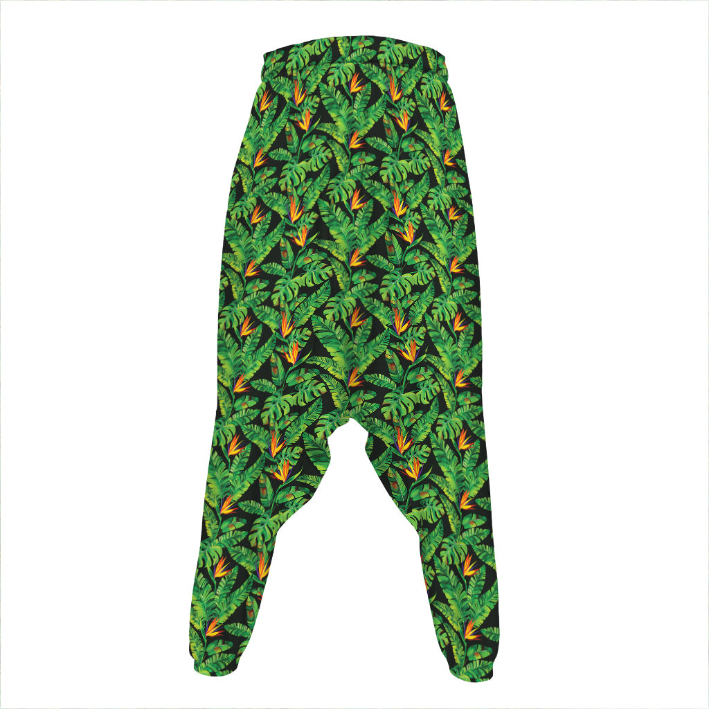 Bird Of Paradise And Palm Leaves Print Hammer Pants