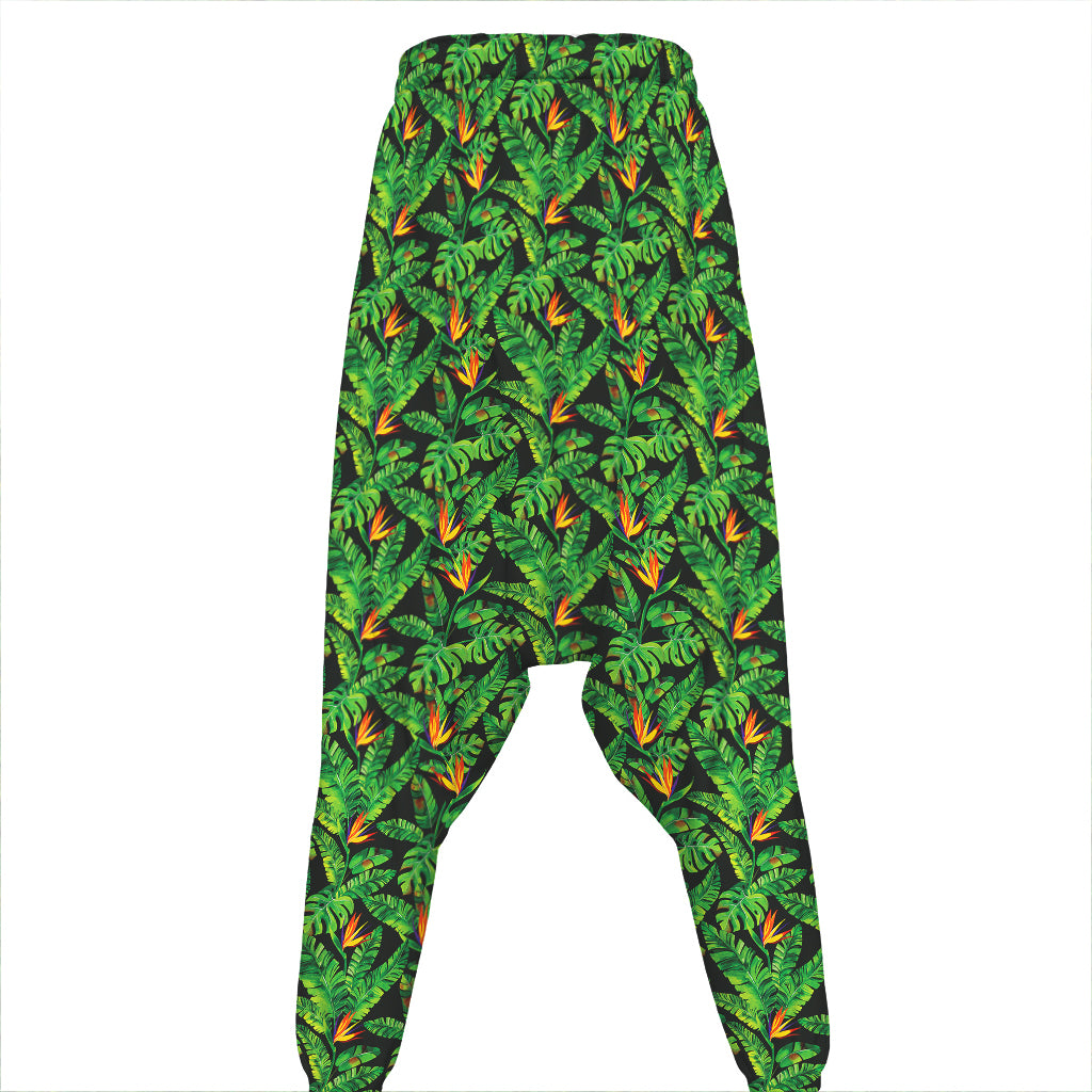 Bird Of Paradise And Palm Leaves Print Hammer Pants